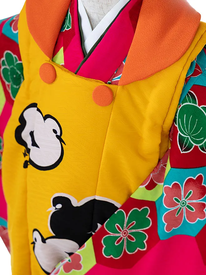 【モダンアンテナ】3歳女の子 被布 ピンク 小鳥 3531