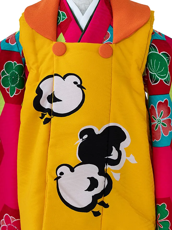 【モダンアンテナ】3歳女の子 被布 ピンク 小鳥 3531