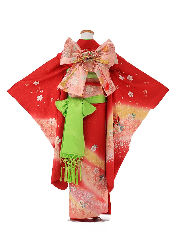 【正絹】７歳女の子 着物 赤 7121