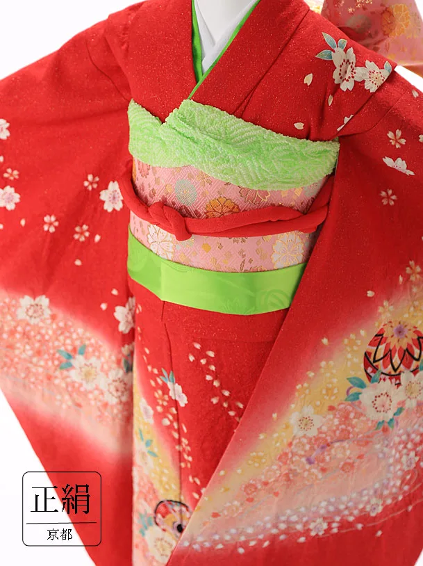 【正絹】７歳女の子 着物 赤 7121