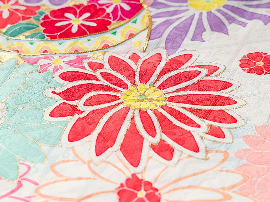 正絹 ７歳女子袋帯 ピンク 手描き友禅 菊毬 7462