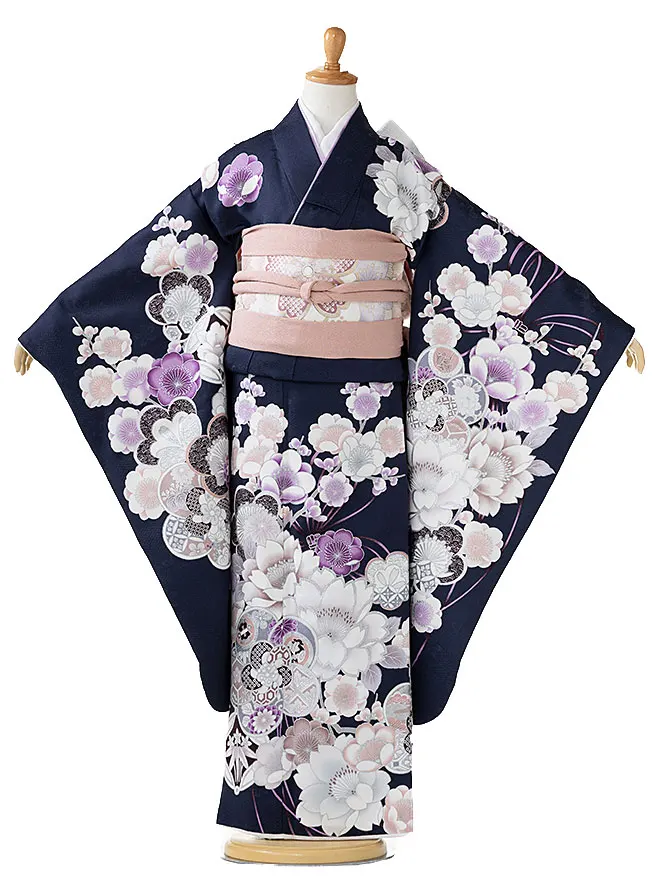 【日本製】7歳 女の子 結び帯 桜 紺 7776