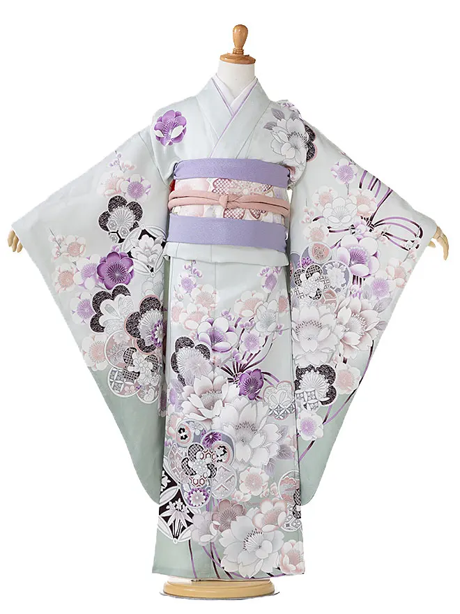 【日本製】7歳 女の子 結び帯 桜 薄緑 7778