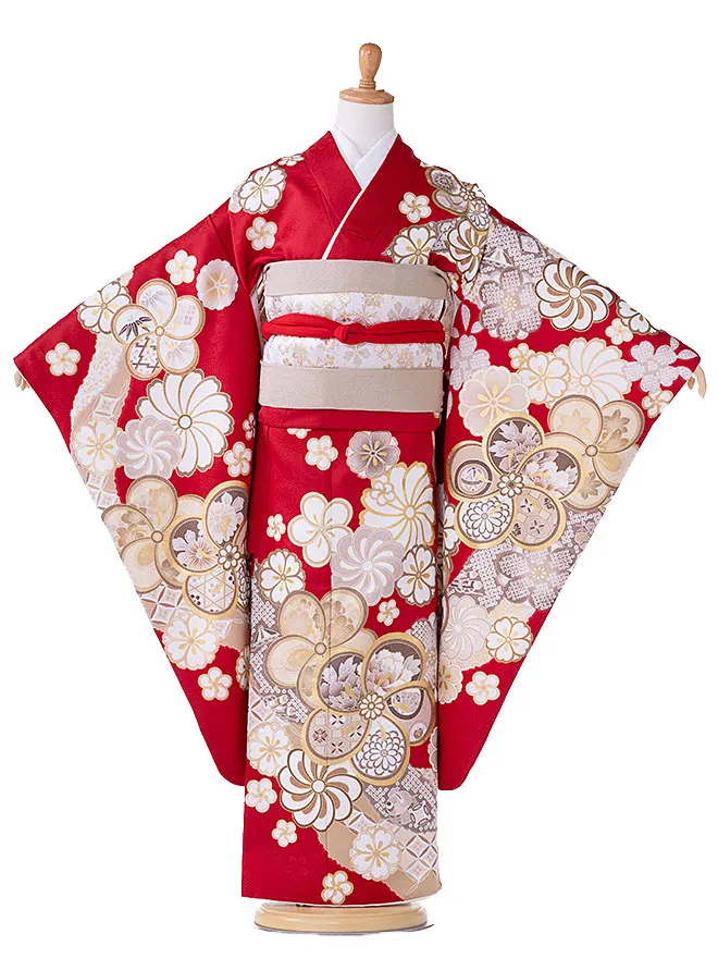【日本製】7歳 女の子 結び帯 ねじり梅 赤 7793