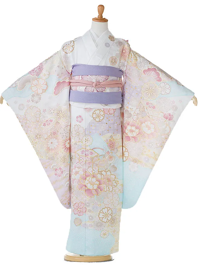【花ひめ】7歳 女の子 結び帯 桜 牡丹 白  7796