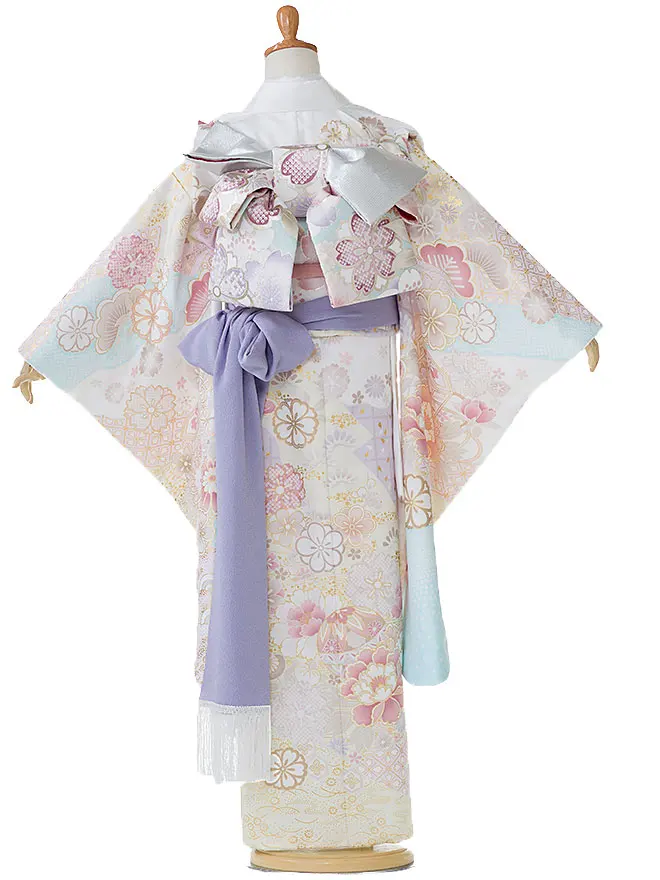 【花ひめ】7歳 女の子 結び帯 桜 牡丹 白  7796