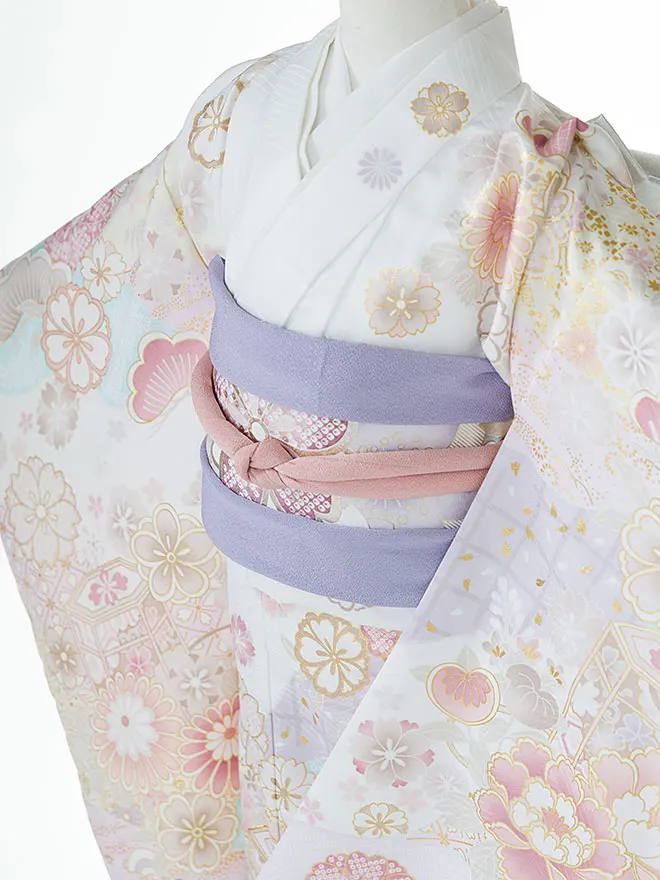 【花ひめ】7歳 女の子 結び帯 桜 牡丹 白  7796