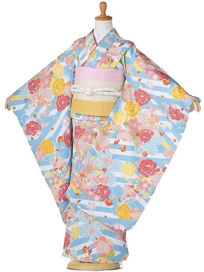 7歳 女の子 結び帯 水色 7809