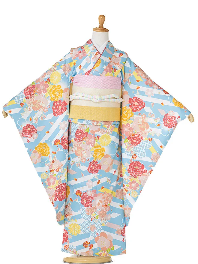 7歳 女の子 結び帯 水色 7809