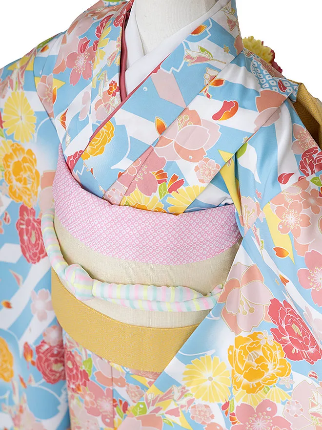 7歳 女の子 結び帯 水色 7809