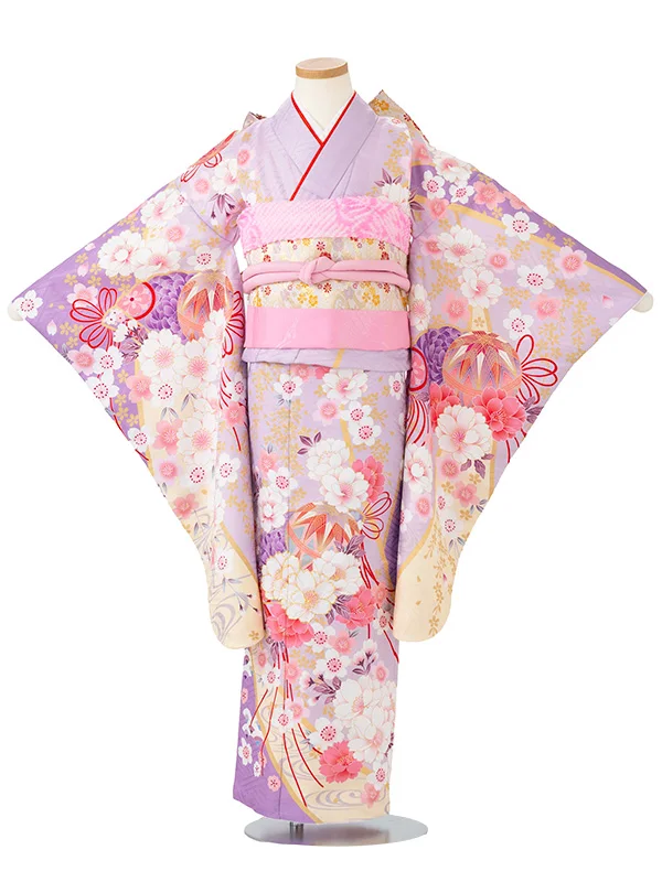 7歳女の子 桜 流水熨斗 藤色 7817