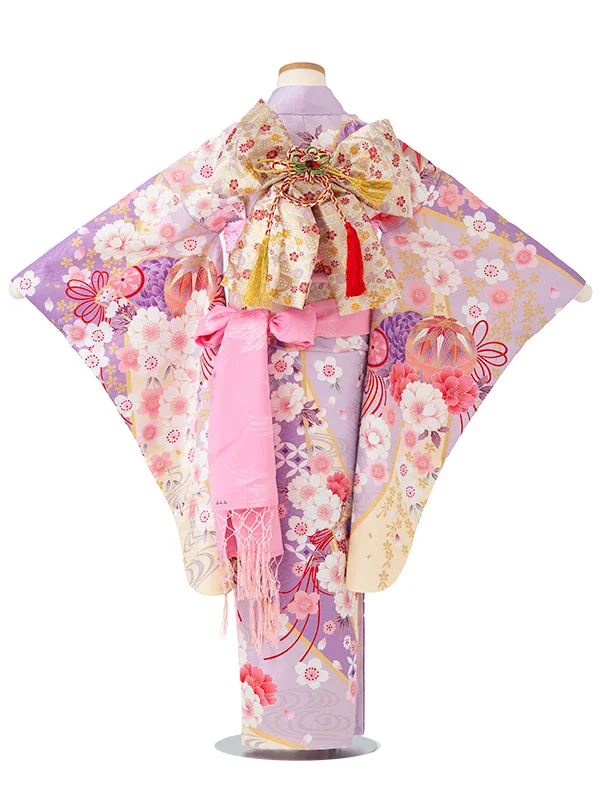 7歳女の子 桜 流水熨斗 藤色 7817