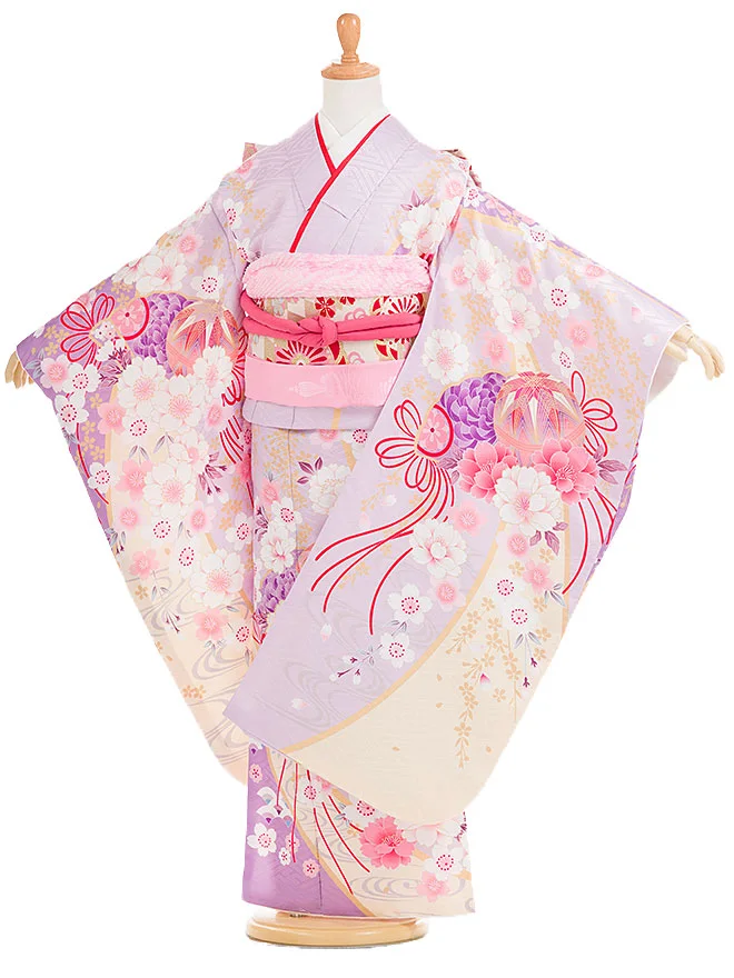 【花ひめ】7歳女の子 桜 流水熨斗 藤色 7844