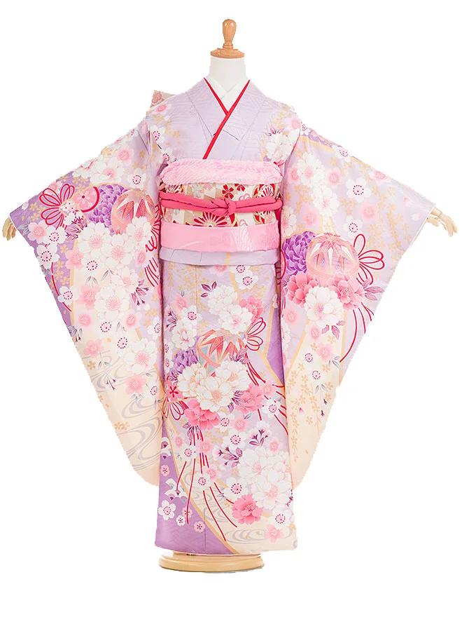 【花ひめ】7歳女の子 桜 流水熨斗 藤色 7844