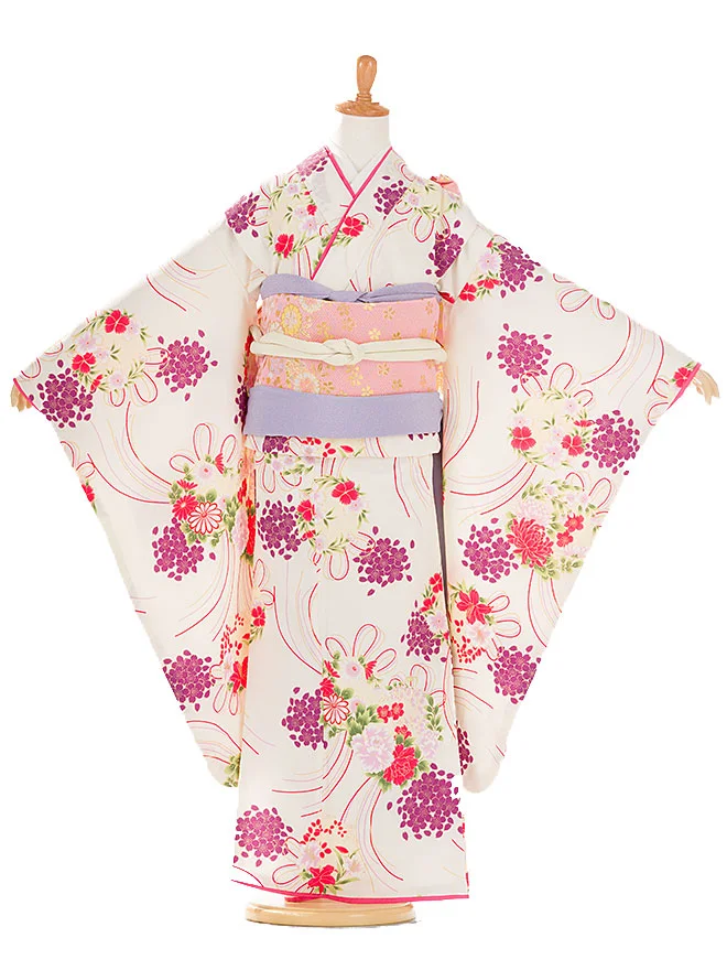 7歳 女児 結び帯 ｸﾘｰﾑ 菊桜 7849