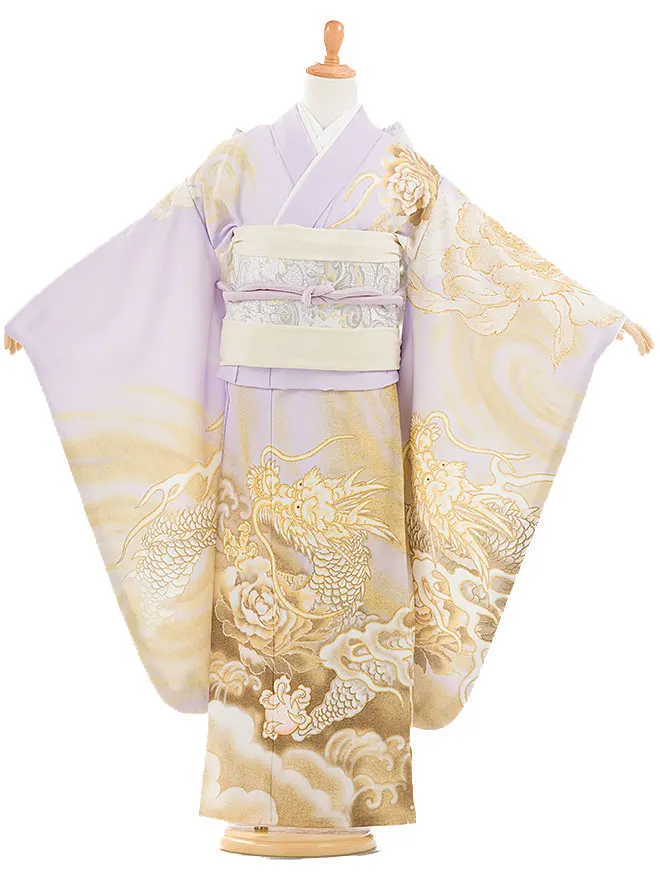 7歳女の子 結び帯 ヤマト娘 金彩 龍 藤色 7903