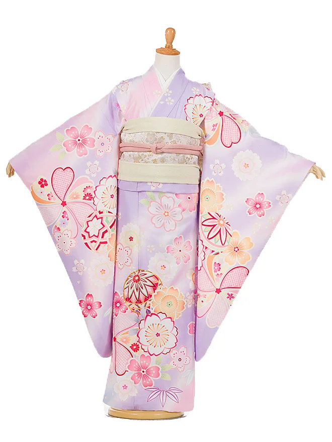 7歳 女の子 花ひめ 結び帯 藤色 7905