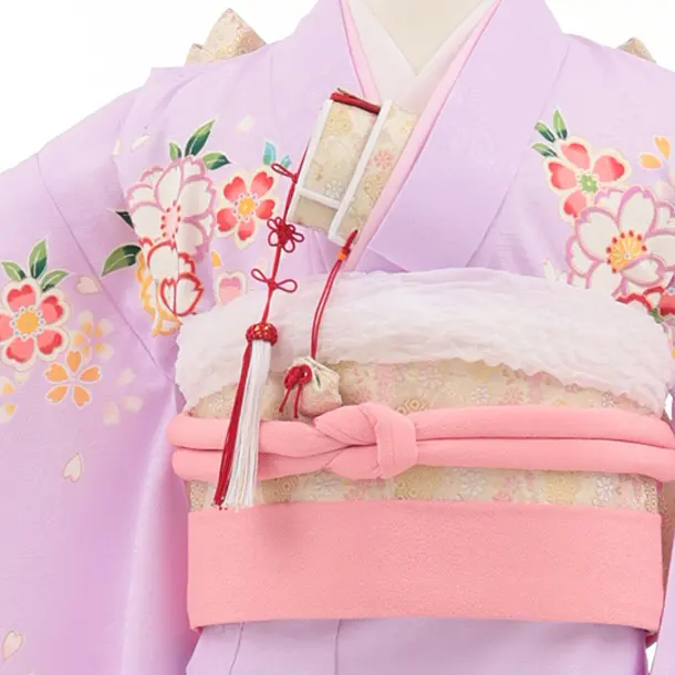 七五三(7歳結び帯)7923 ラベンダー裾ピンク 桜鞠
