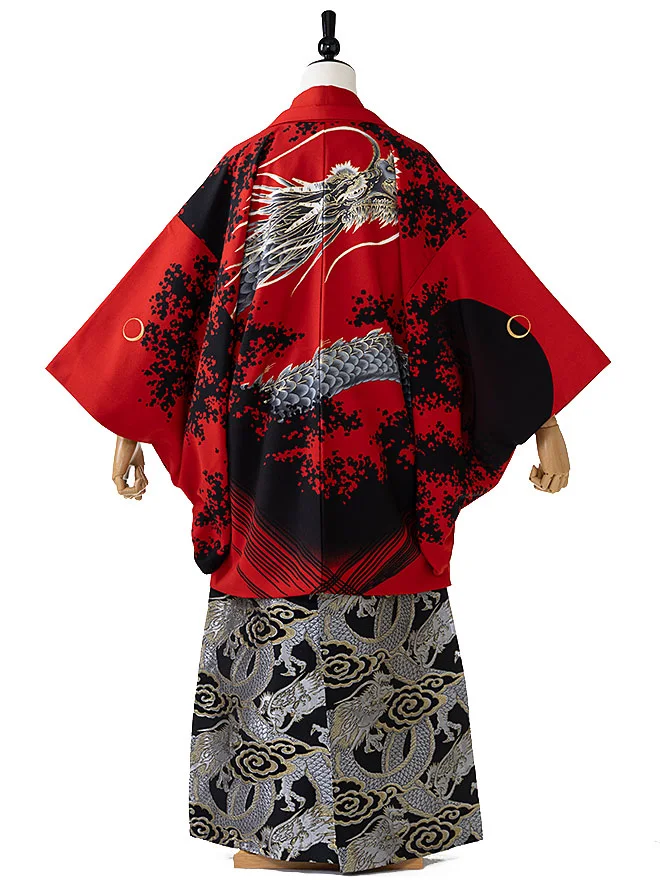 Modern Classic かんたん着付け 小学生 男袴 昇り龍 赤 1434