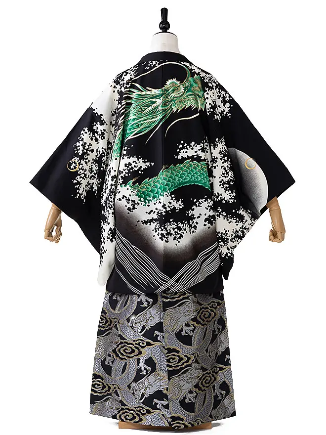 Modern Classic かんたん着付け 小学生 男袴 緑龍 黒 1435