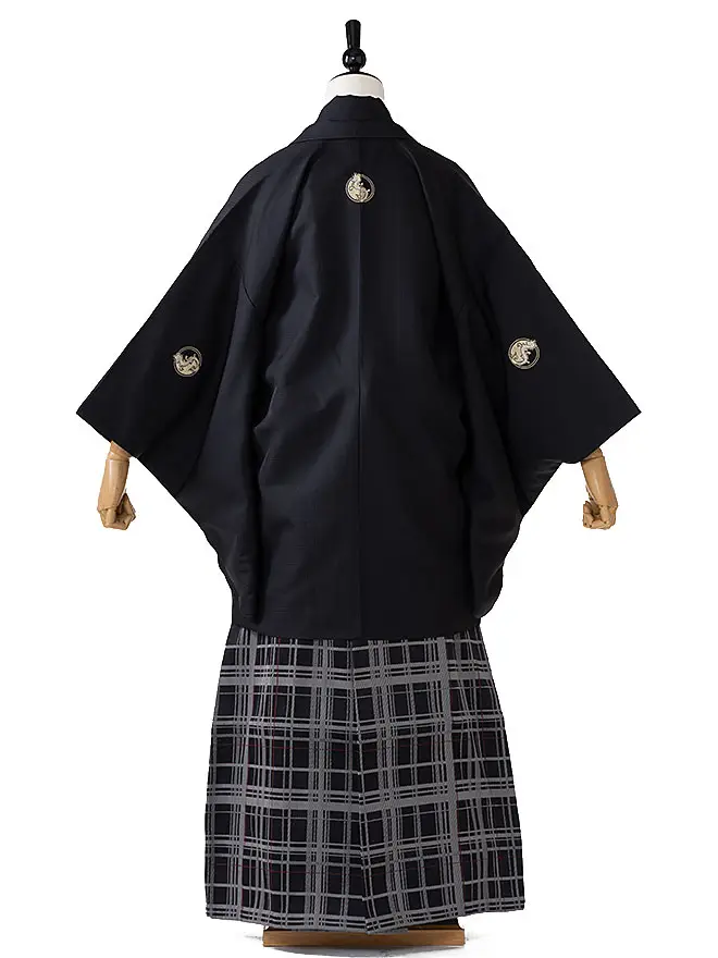 かんたん着付け 小学生 男袴 龍紋 黒 1436