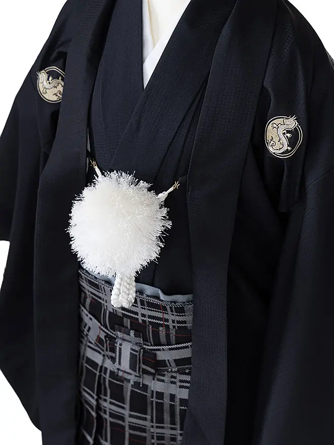 かんたん着付け 小学生 男袴 龍紋 黒 1436