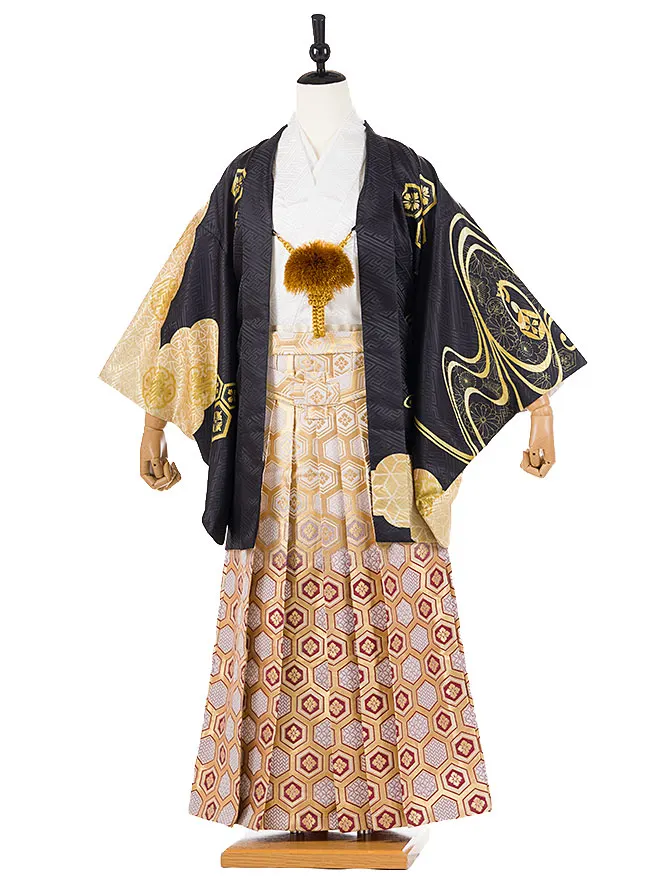 かんたん着付け 小学生 男袴 黒 流水紋 1441