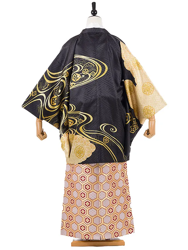 かんたん着付け 小学生 男袴 黒 流水紋 1441