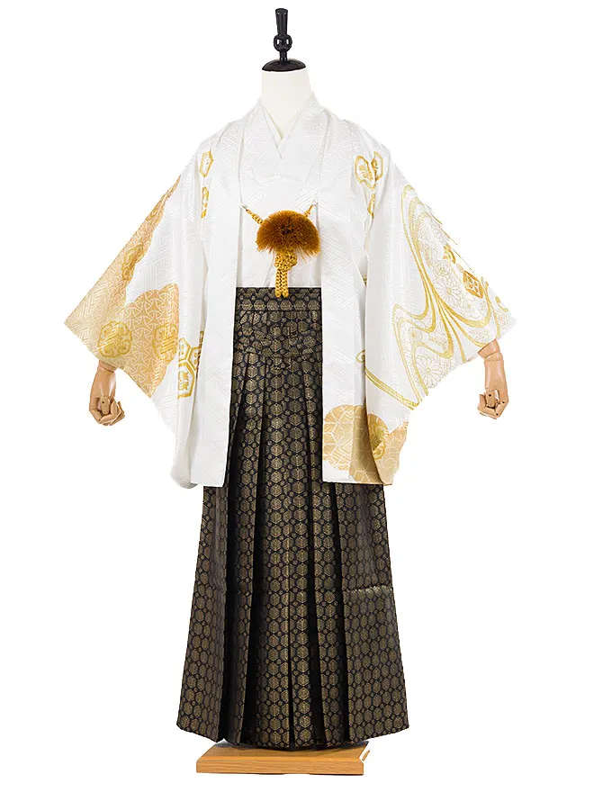 かんたん着付け 小学生 男袴 白 流水紋 1442