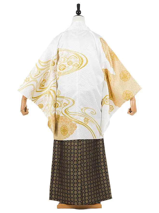 かんたん着付け 小学生 男袴 白 流水紋 1442