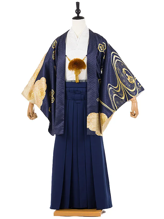 かんたん着付け 小学生 男袴 紺 流水紋 1443