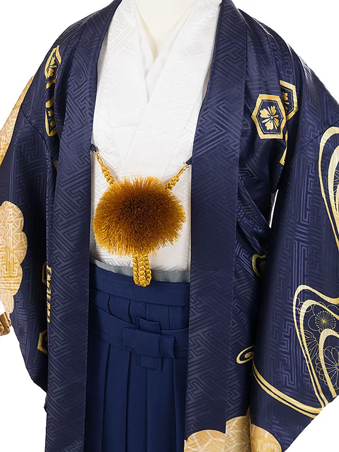 かんたん着付け 小学生 男袴 紺 流水紋 1443