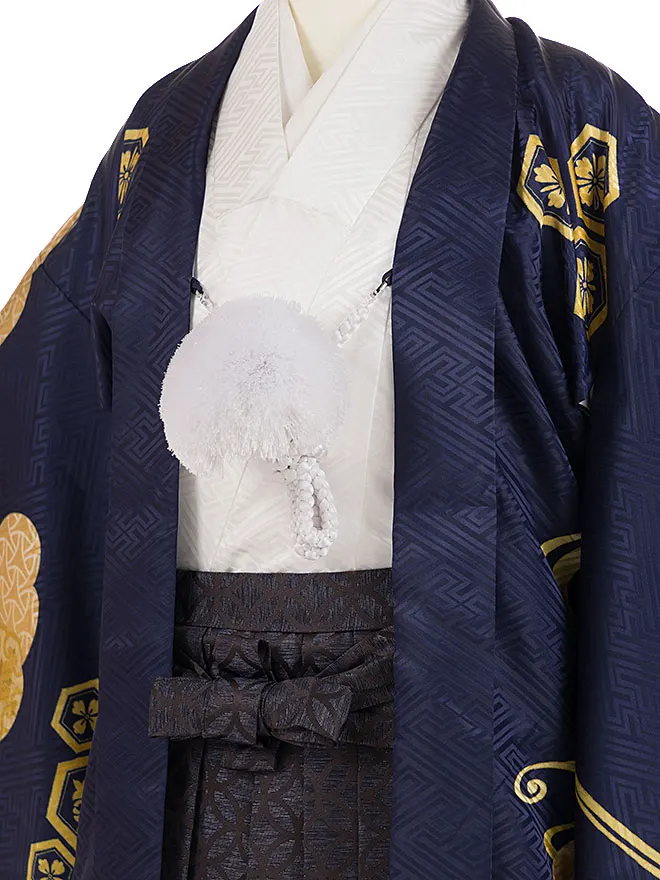かんたん着付け 小学生 男袴 紺 流水紋 1458