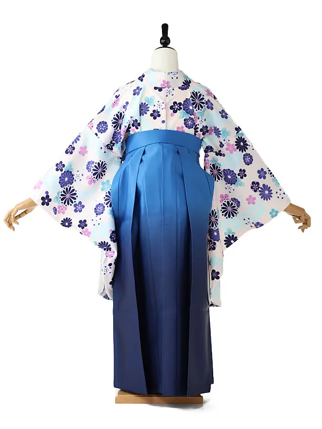 小学生卒業式女袴 白青 菊桜 0001