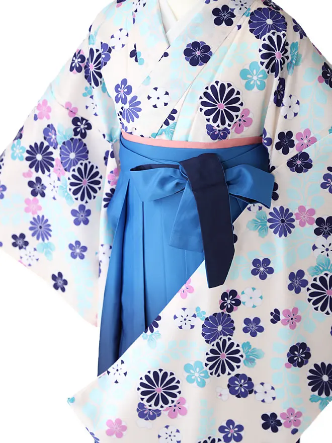 小学生卒業式女袴 白青 菊桜 0001