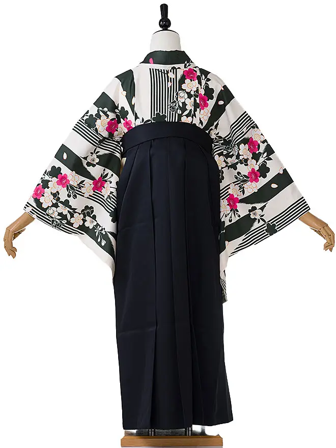 小学生卒業式女袴 白×緑 桜  0181