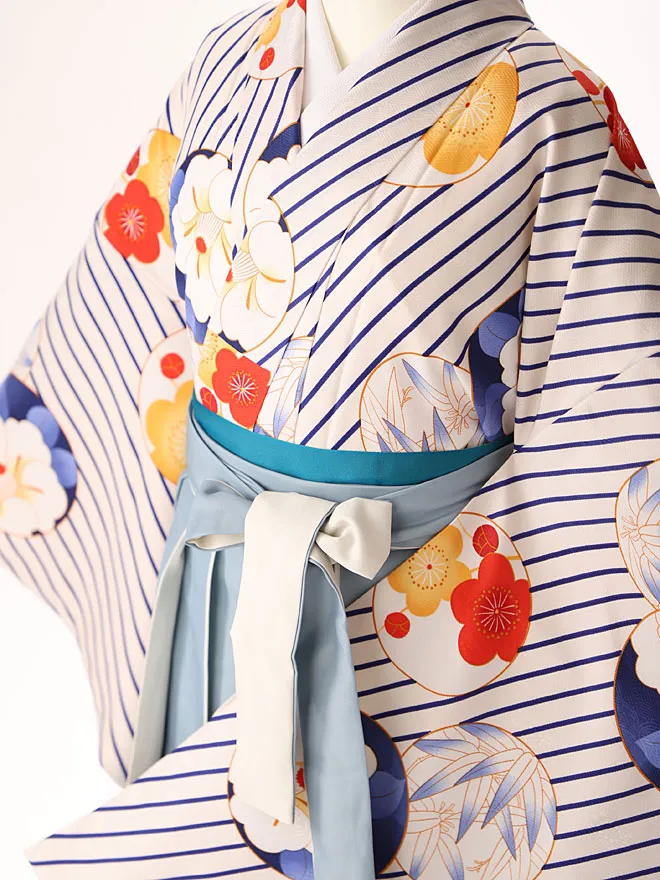 小学生卒業式女袴 白 水色 0205