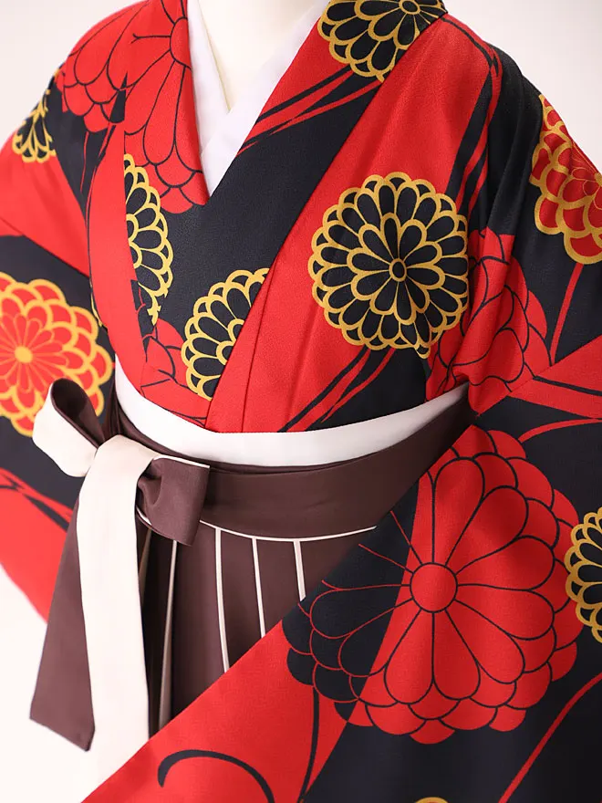 小学生卒業式女袴 黒×赤 モダン 0230