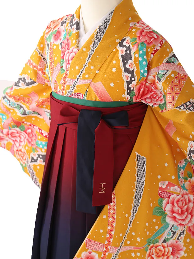 小学生卒業式女袴 熨斗薔薇 黄色 0232