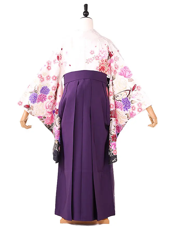 小学生卒業式女袴 白 蝶薔薇柄 0236