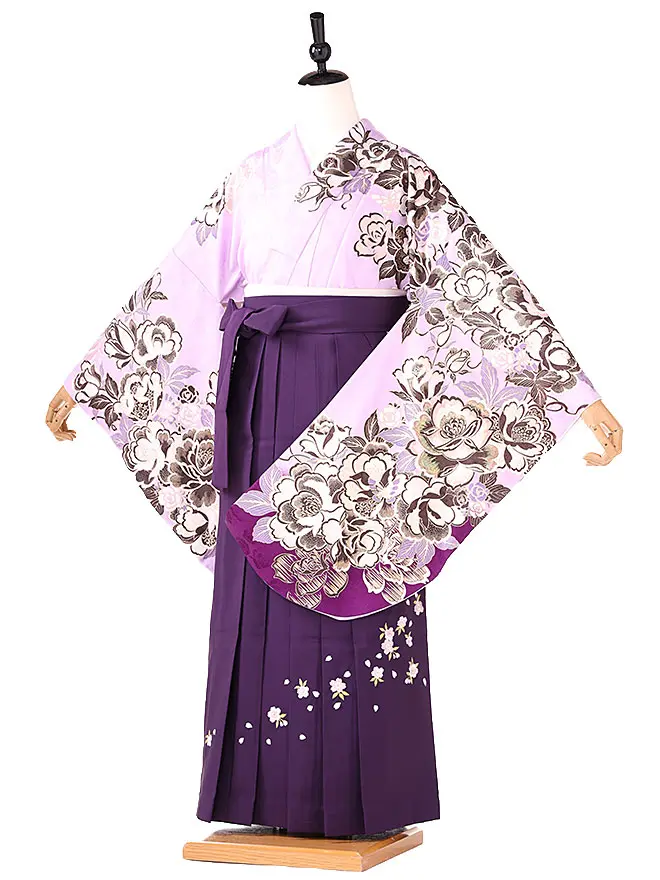 小学生卒業式女袴 薄紫 牡丹 0237