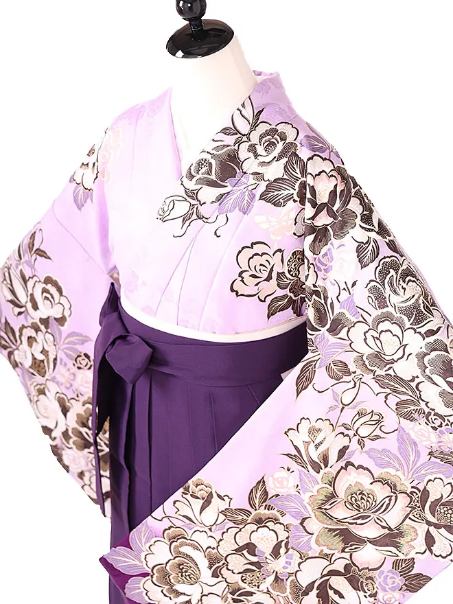 小学生卒業式女袴 薄紫 牡丹 0237