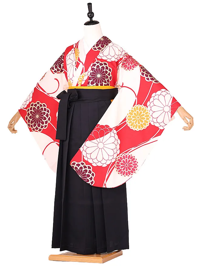 小学生卒業式女袴 ベージュ×赤 モダン 0238