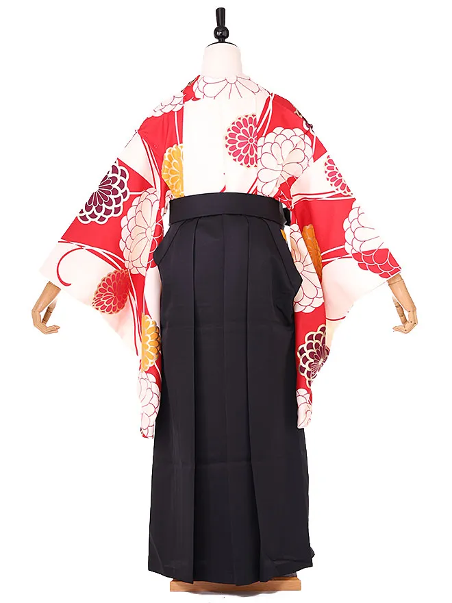 小学生卒業式女袴 ベージュ×赤 モダン 0238