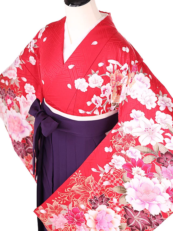 小学生卒業式女袴 赤大輪柄　0241
