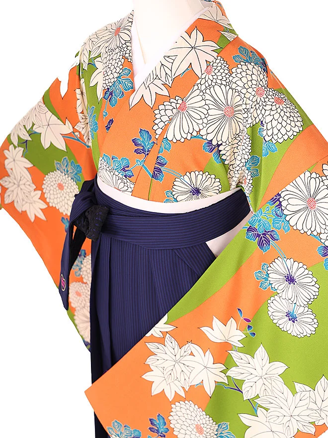 小学生卒業式女袴  菊 緑×ｵﾚﾝｼﾞ 0243