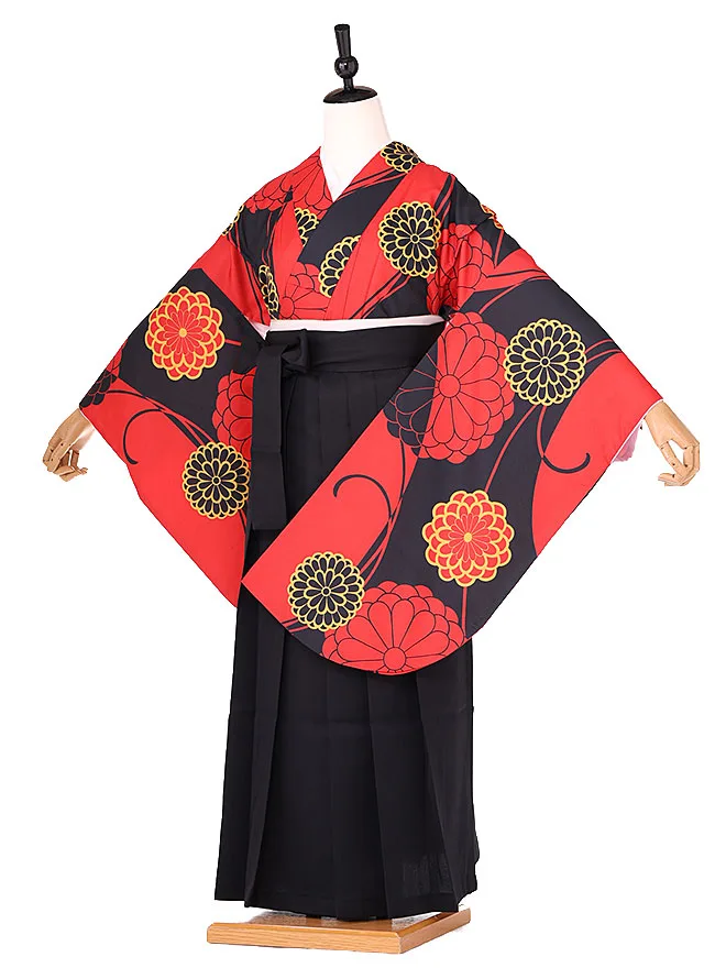 小学生卒業式女袴 黒×赤 モダン 0244