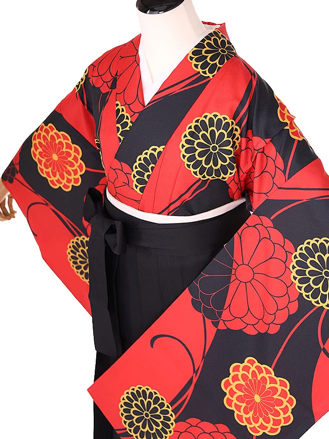 小学生卒業式女袴 黒×赤 モダン 0244