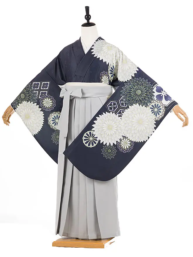 小学生卒業式女袴 黒 菊 モダン 0245