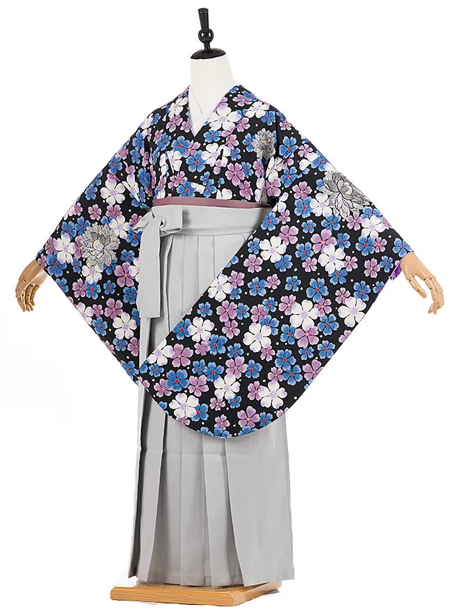 小学生卒業式女袴 黒 牡丹桜 モダン 0246